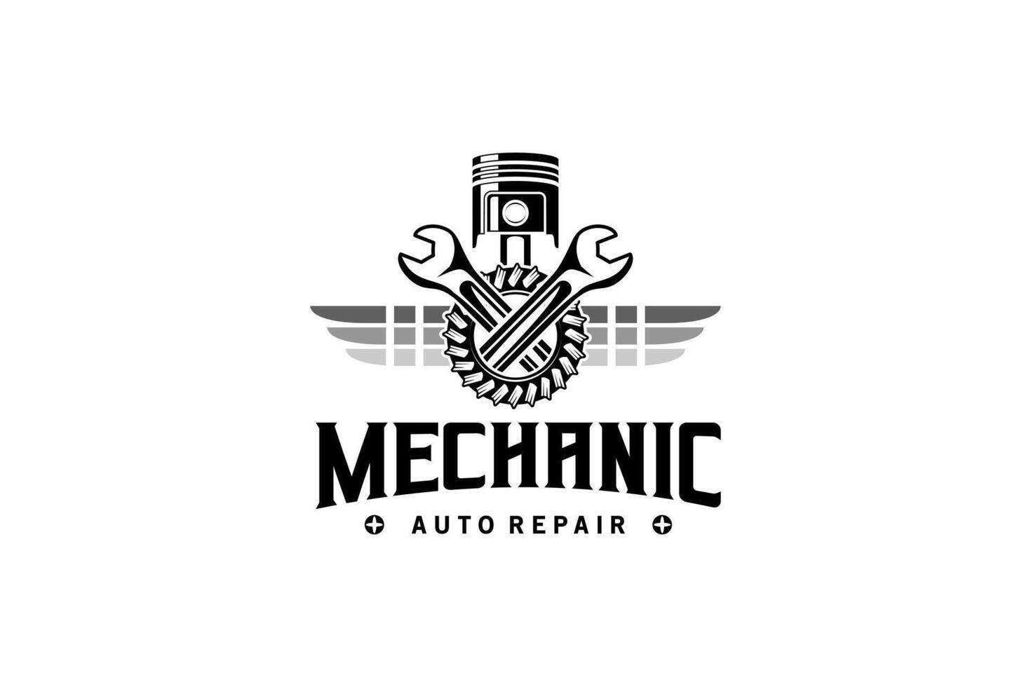 Mechanic workshop logo design, auto machinery repair logo vector