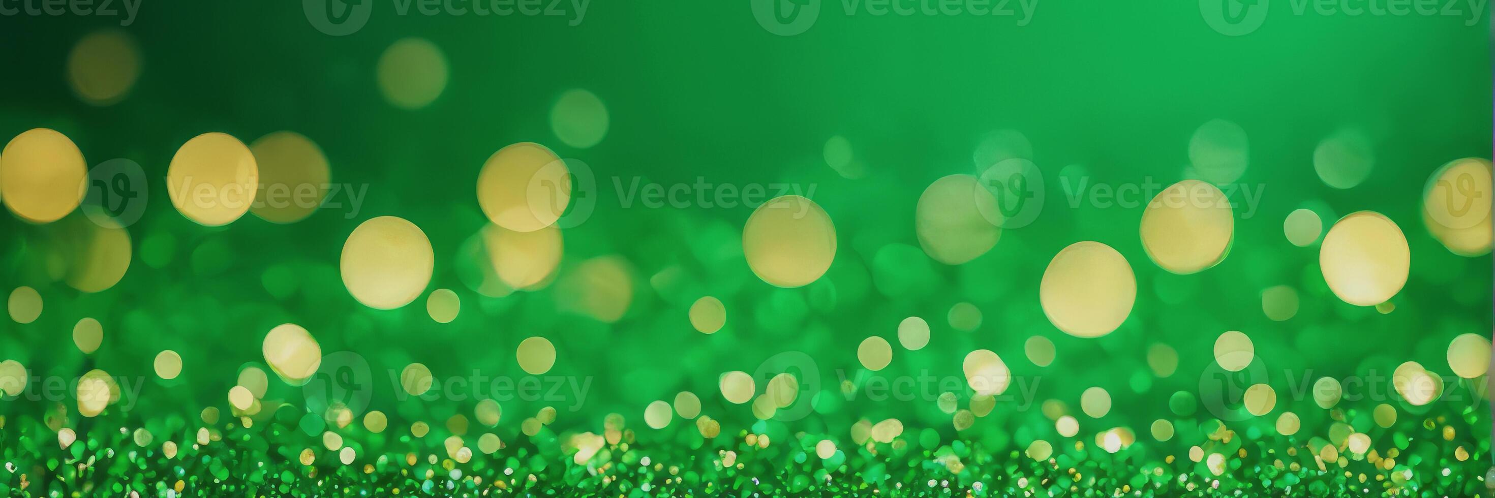 Dark green abstract background with a bokeh circle and shiny stars. New year, birthday, holidays celebration. photo