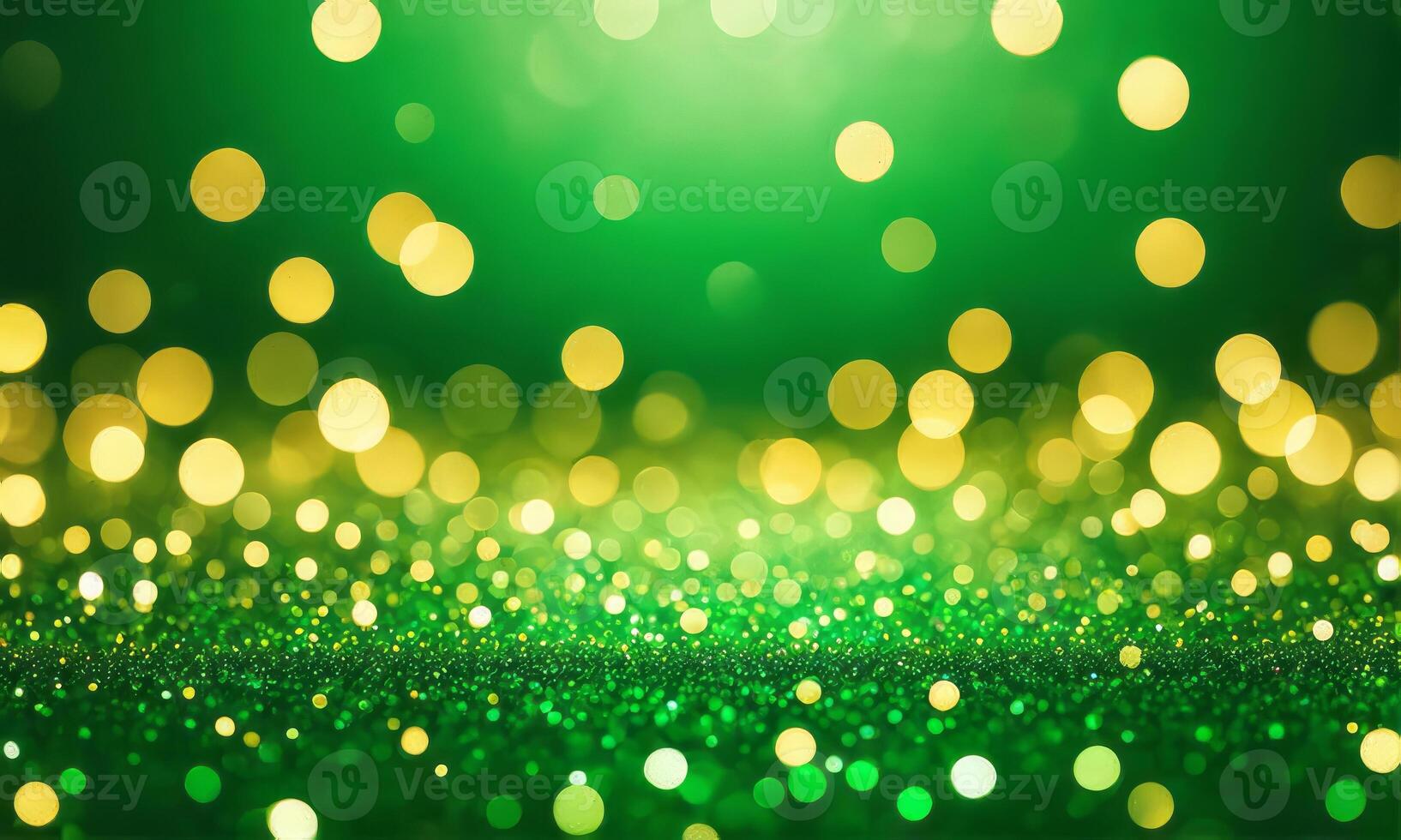 Dark green abstract background with a bokeh circle and shiny stars. New year, birthday, holidays celebration. photo