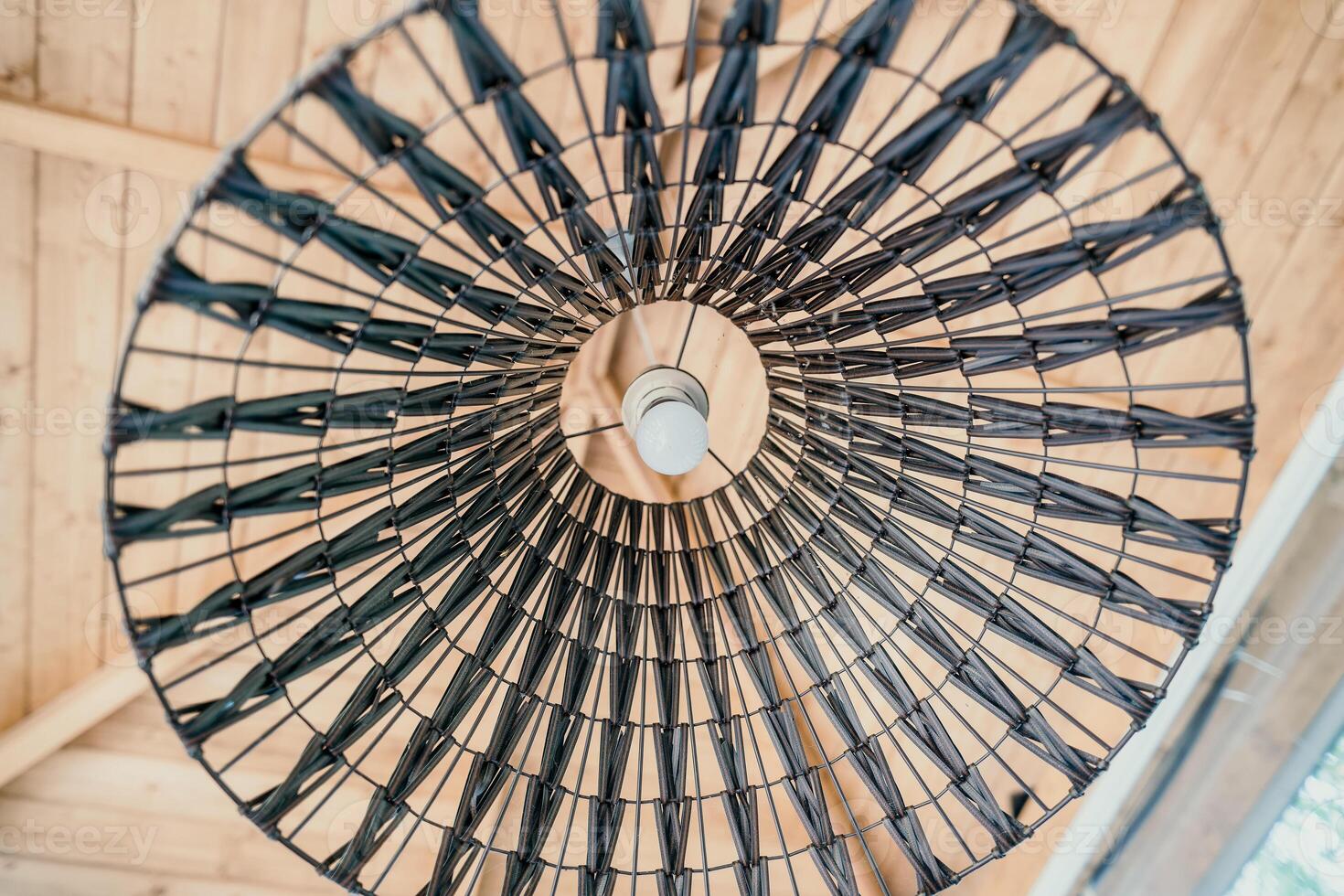 Wicker Lamp Shade with Lightbulb photo