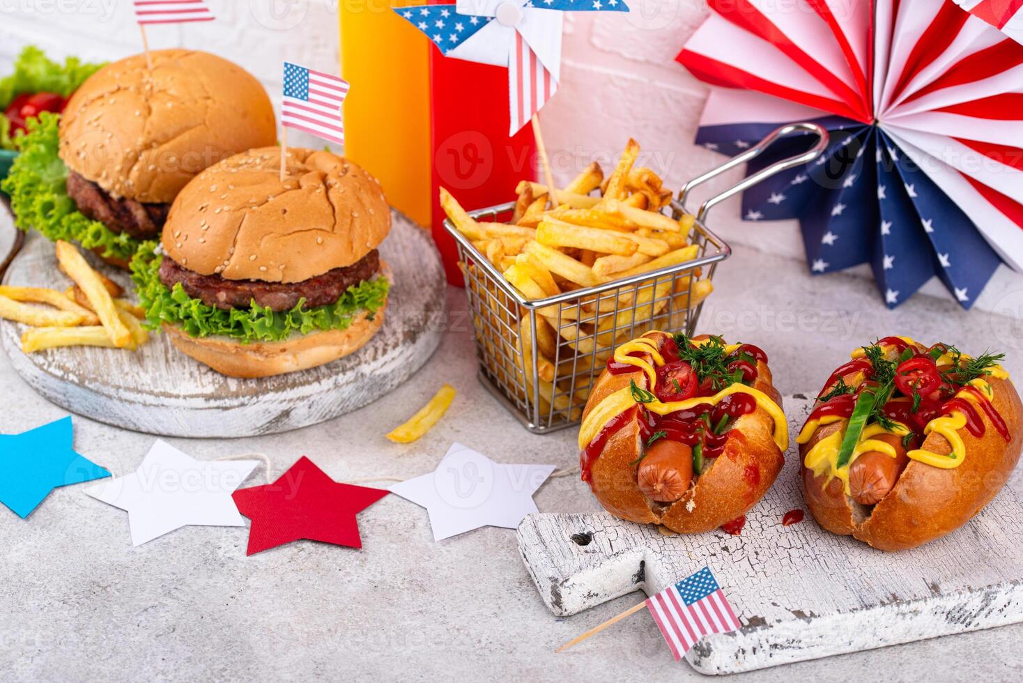 Traditional American food for celebrating July 4 Independence Day photo
