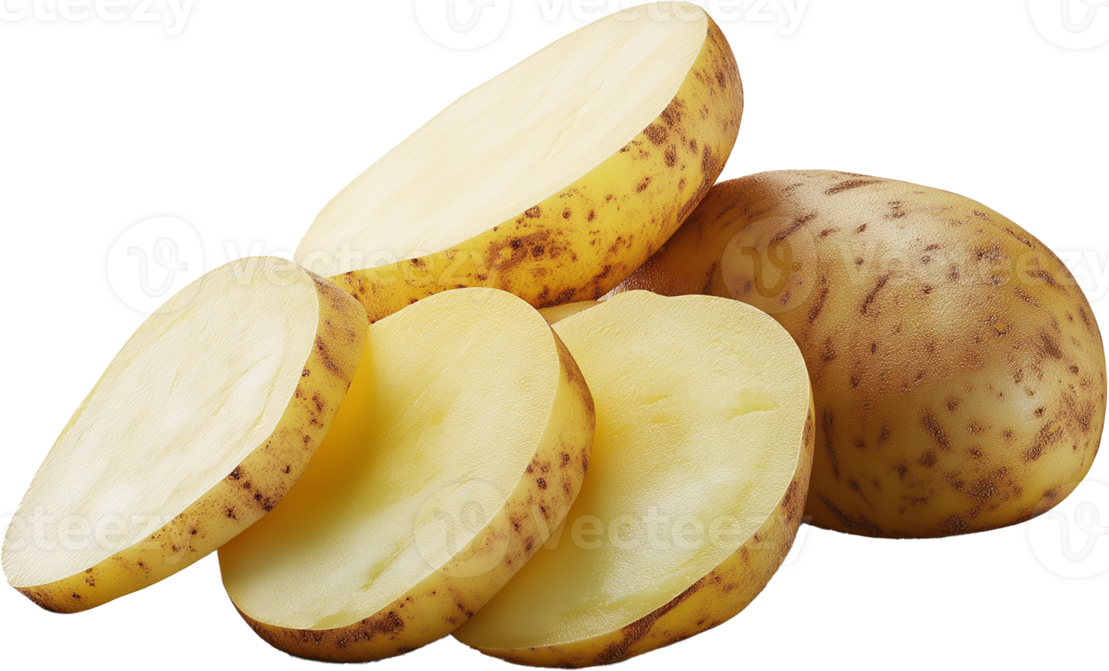 Potato Vegetable isolated, Solanum tuberosum Clipart, Potatoes with slices Illustration png