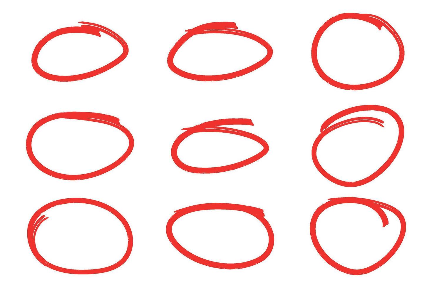 Set of hand drawn red circle highlighter, design element, grunge round shape vector