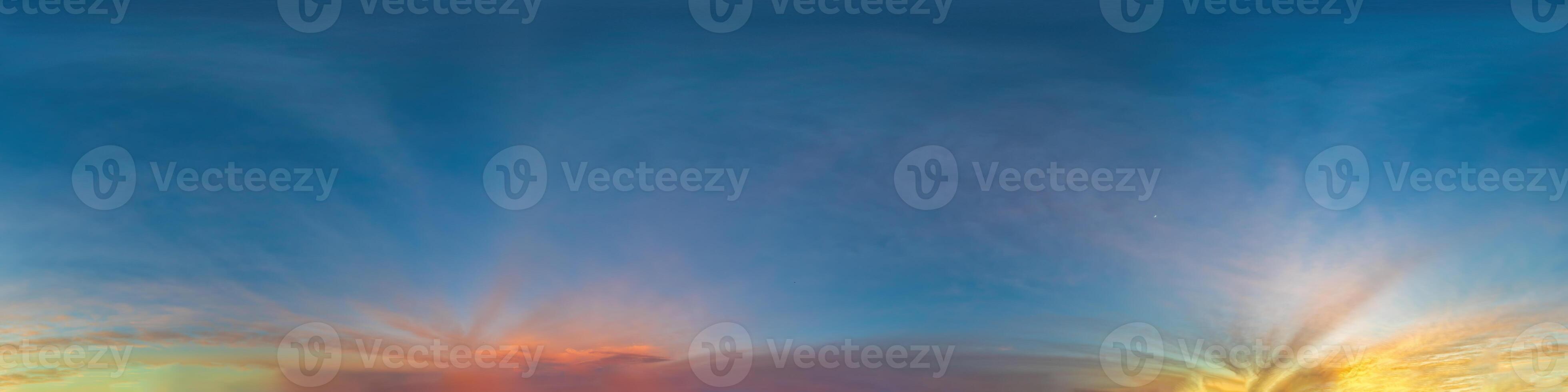 Dawn Sky panorama with Cirrus fibratus clouds in Seamless spherical equirectangular format with complete zenith for use in 3D graphics, game and composites in aerial drone panoramas as sky dome photo