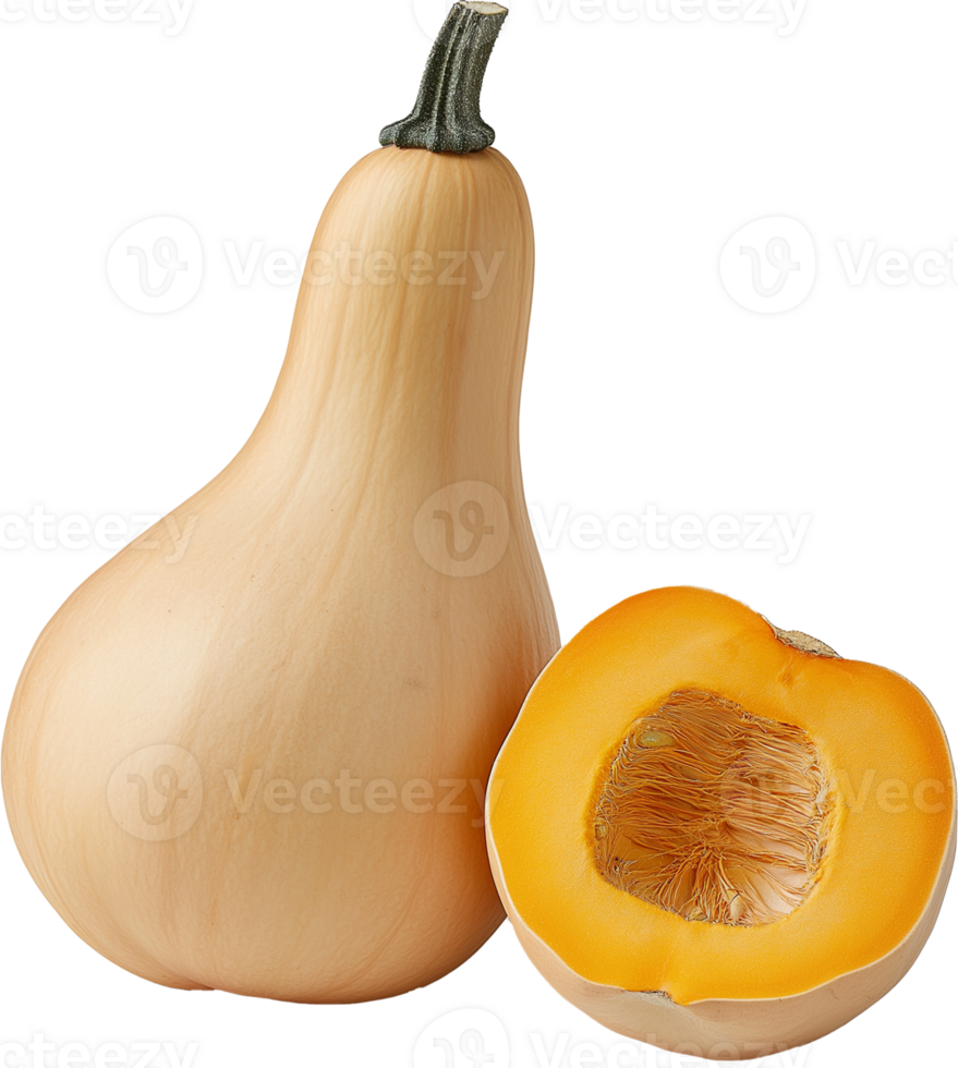 Green Butternut Squash vegetable, Green Butternut Clipart - Fresh Butternut Squash with half cut illustration png