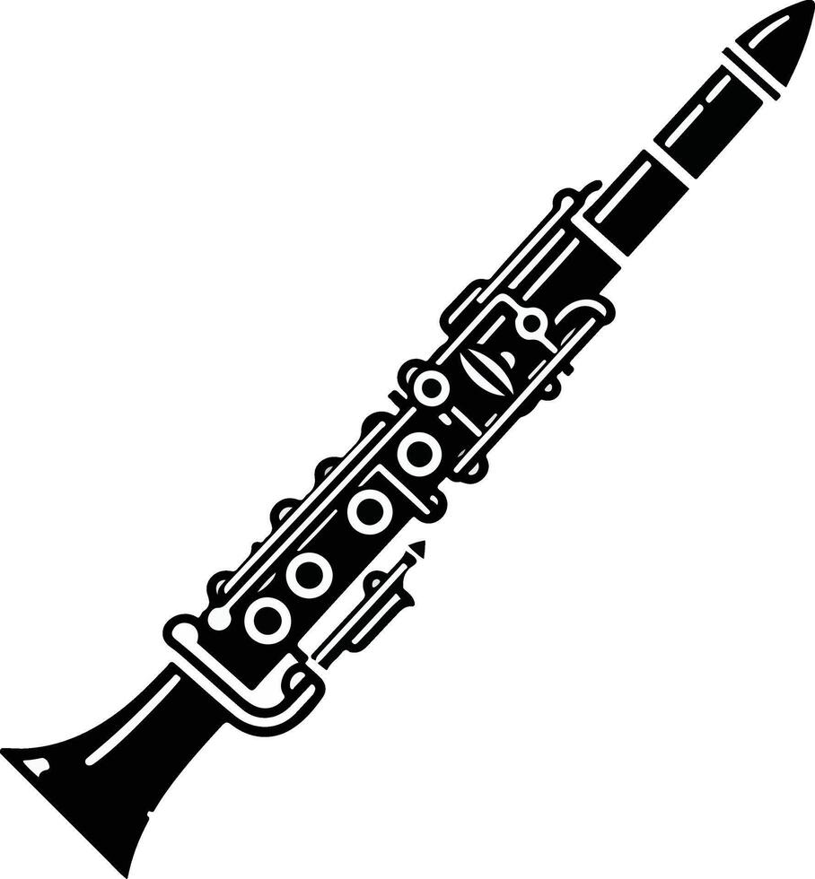 Clarinet flat web icon. Clarinet logo design. Woodwind instrument clarinet sign silhouette solid black icon design. Musical instruments concept vector