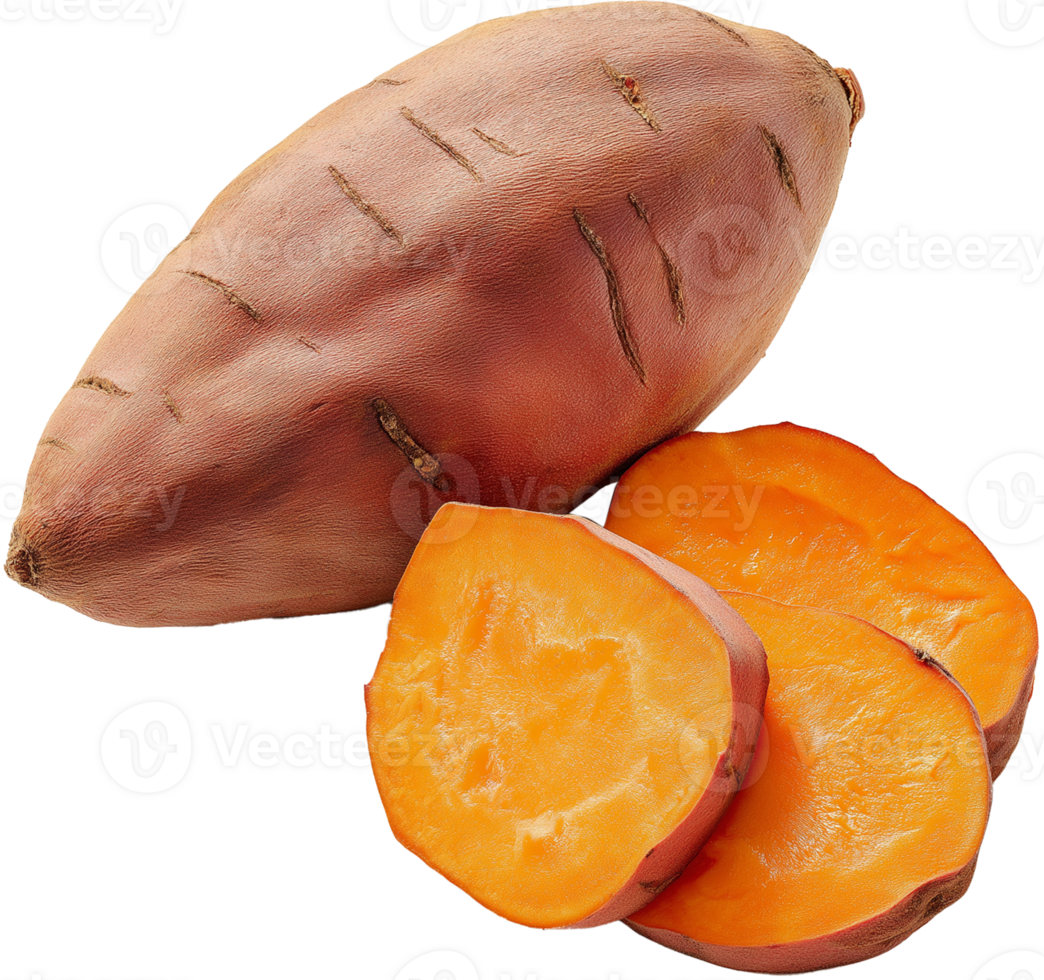 Sweet potato vegetable isolated, Ipomoea batatas Clipart - Sweet potato with slice illustration png