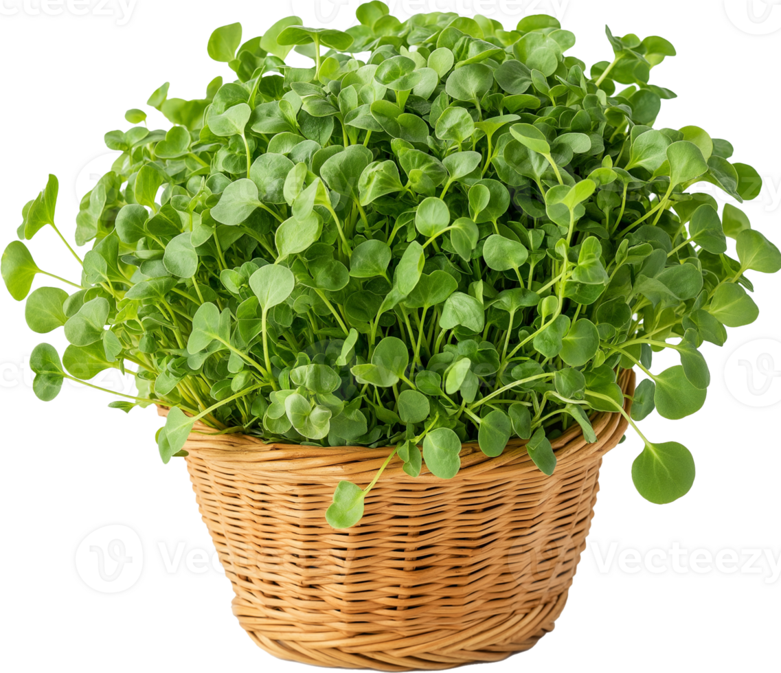 Land Cress vegetable isolated, Barbarea verna Clipart - fresh bunch of Upland Cress basket illustration png