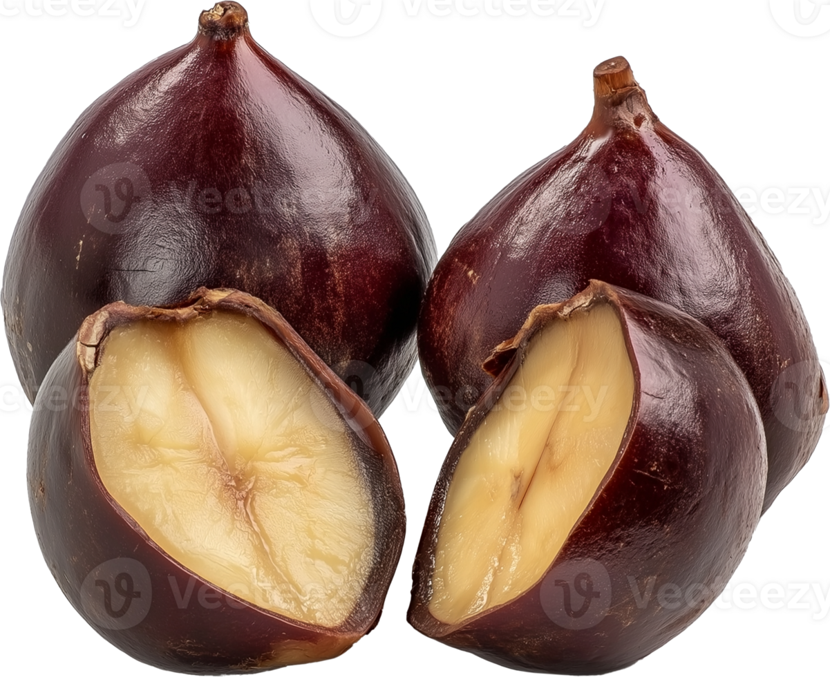 Chinese Water chestnut Vegetable isolated, Eleocharis dulcis Clipart - Water Chestnuts With Half Cut illustration png