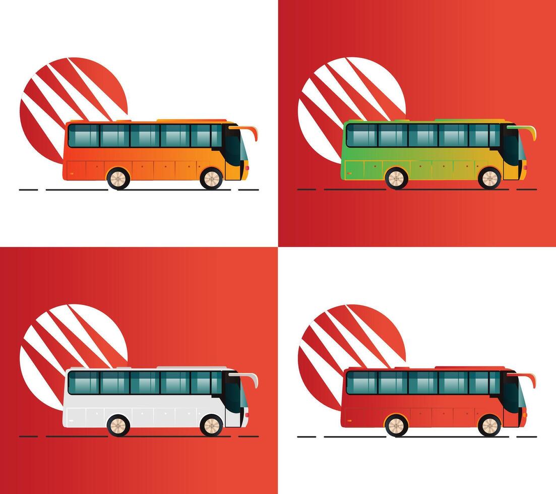 Set of bus in red and white background vector