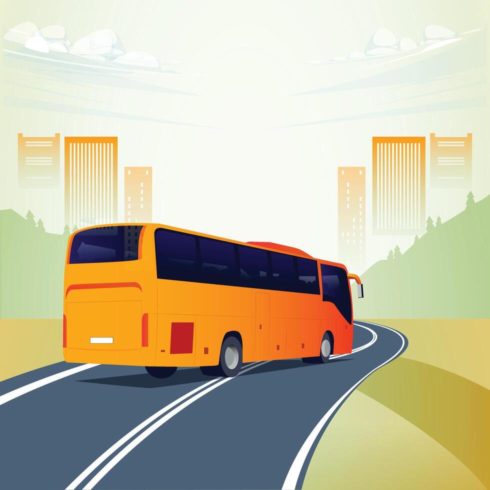 Traveling by bus. Simple flat illustration. back view vector