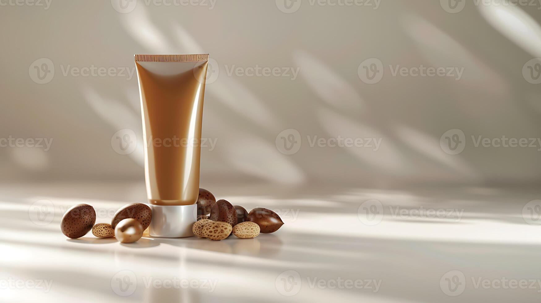 luxurious argan oil face cream with argan nuts on a clean white background for skincare routine. photo