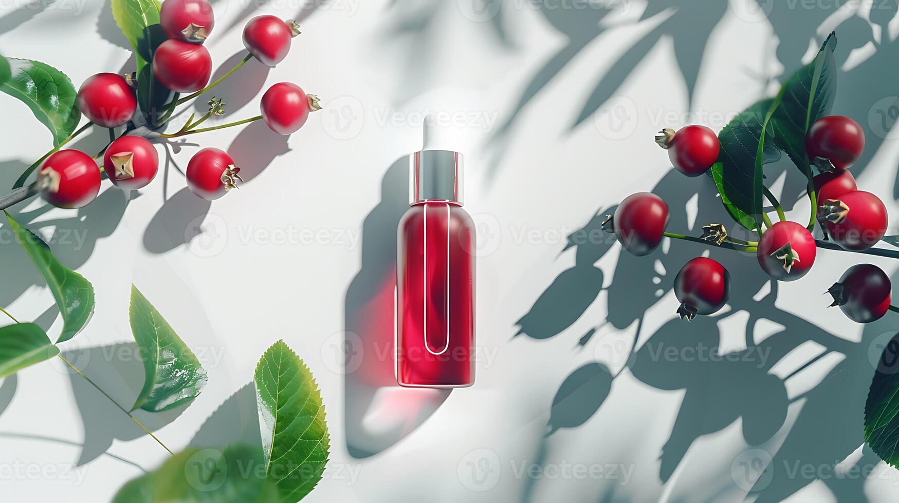 natural rosehip face mask with berries placed on a clean white backdrop for skincare routine. photo