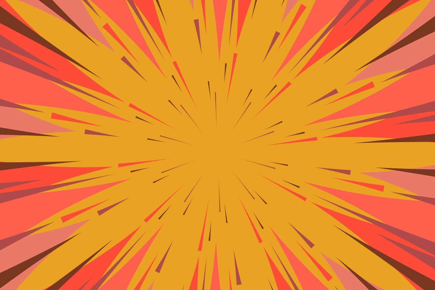 Colorful comic book speed lines background in red and yellow colors. Vibrant art, summer design, anime explosion. vector