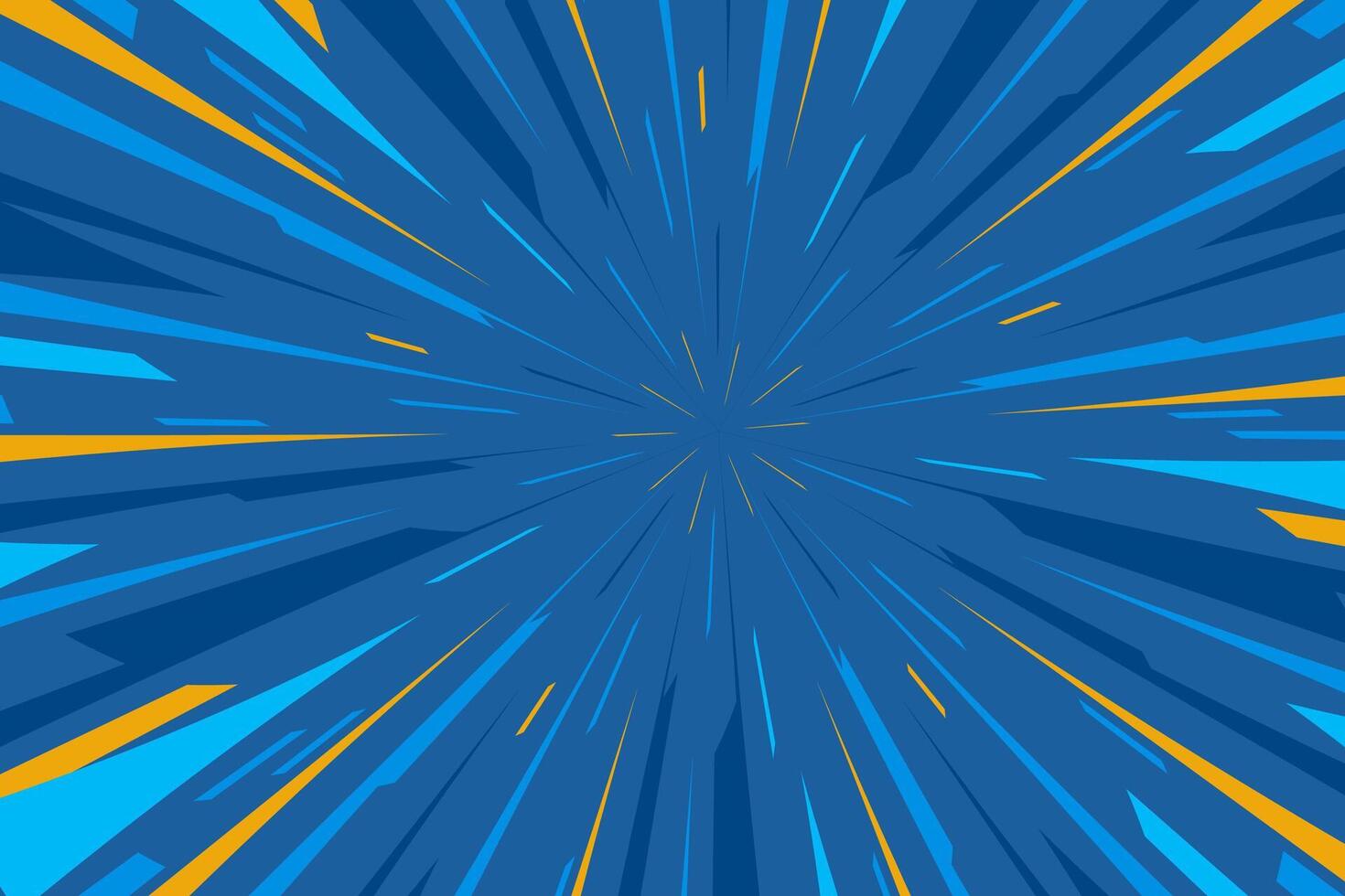 Comic book speed lines with anime explosion effect in blue and yellow colors. Radial design for dramatic manga art. vector