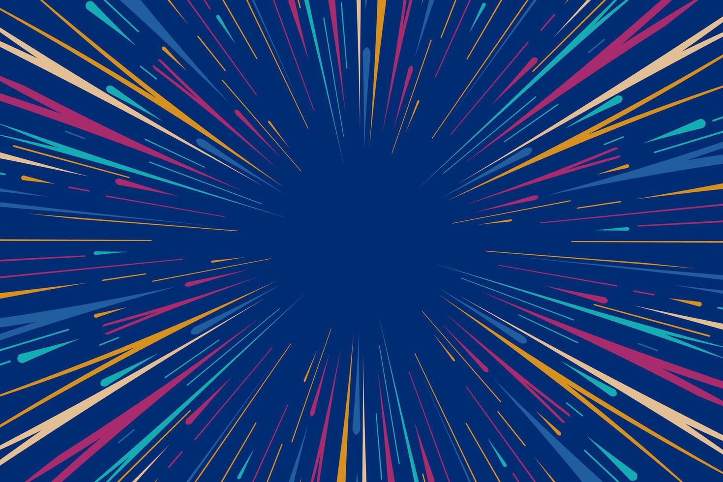 Anime explosion effect with colorful speed lines. Radial comic book design for dynamic scenes. vector