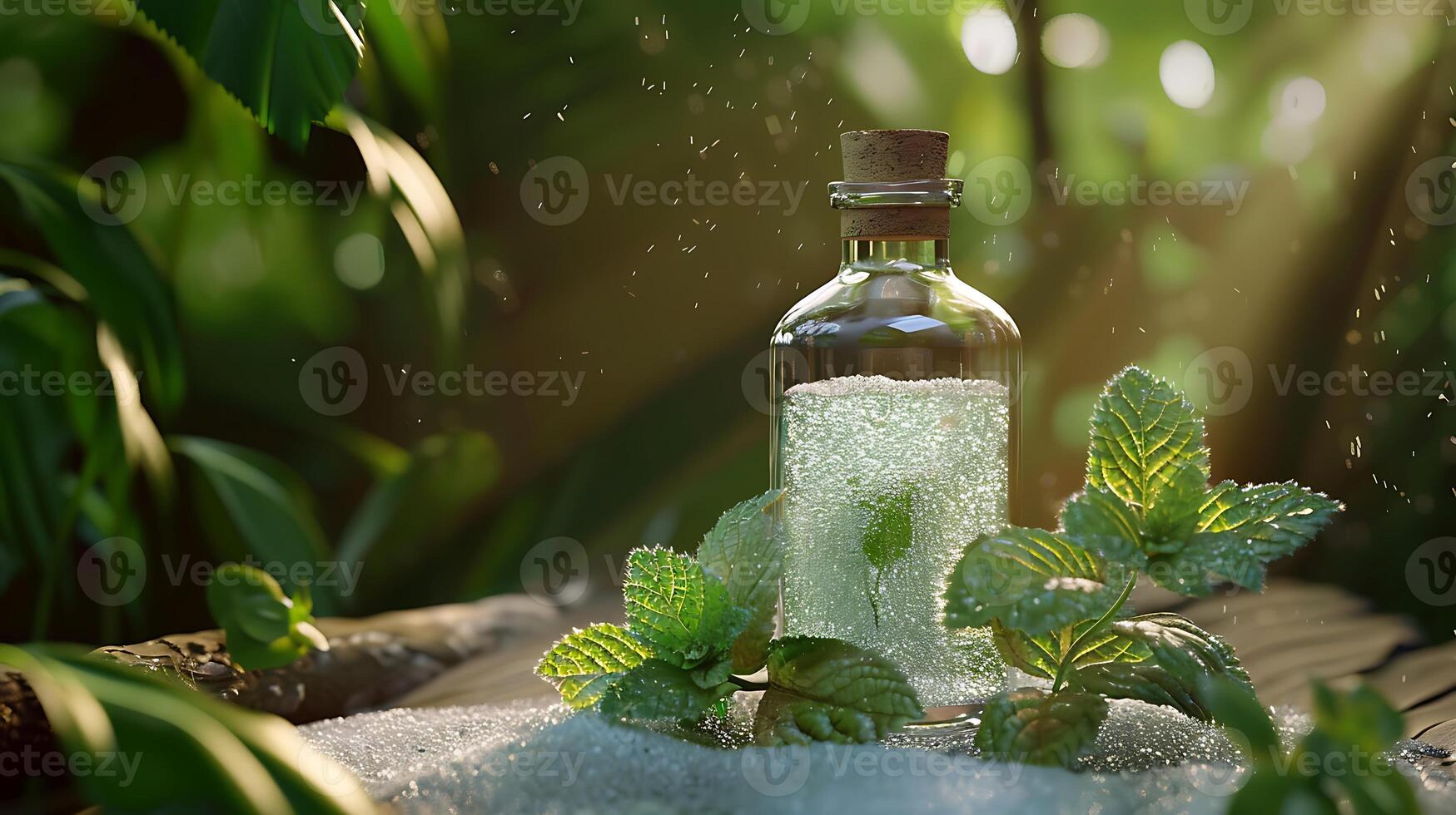 refreshing peppermint body scrub displayed with fresh peppermint leaves on a rustic table top photo