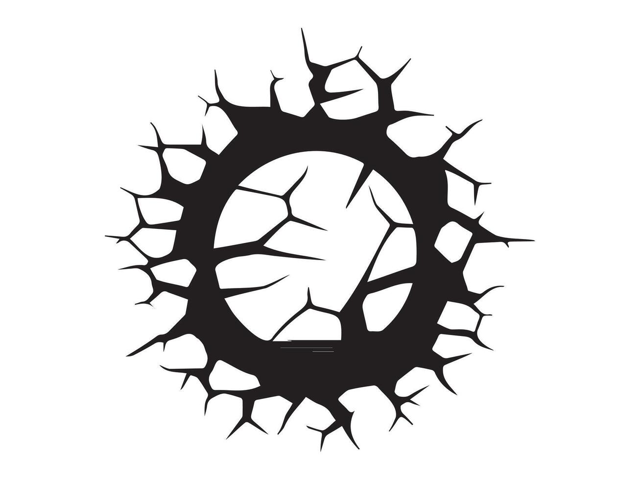 Black silhouette of a crack isolated on a white background. Concept of damage illustration, broken surface, jagged edges, design element for prints and icons vector