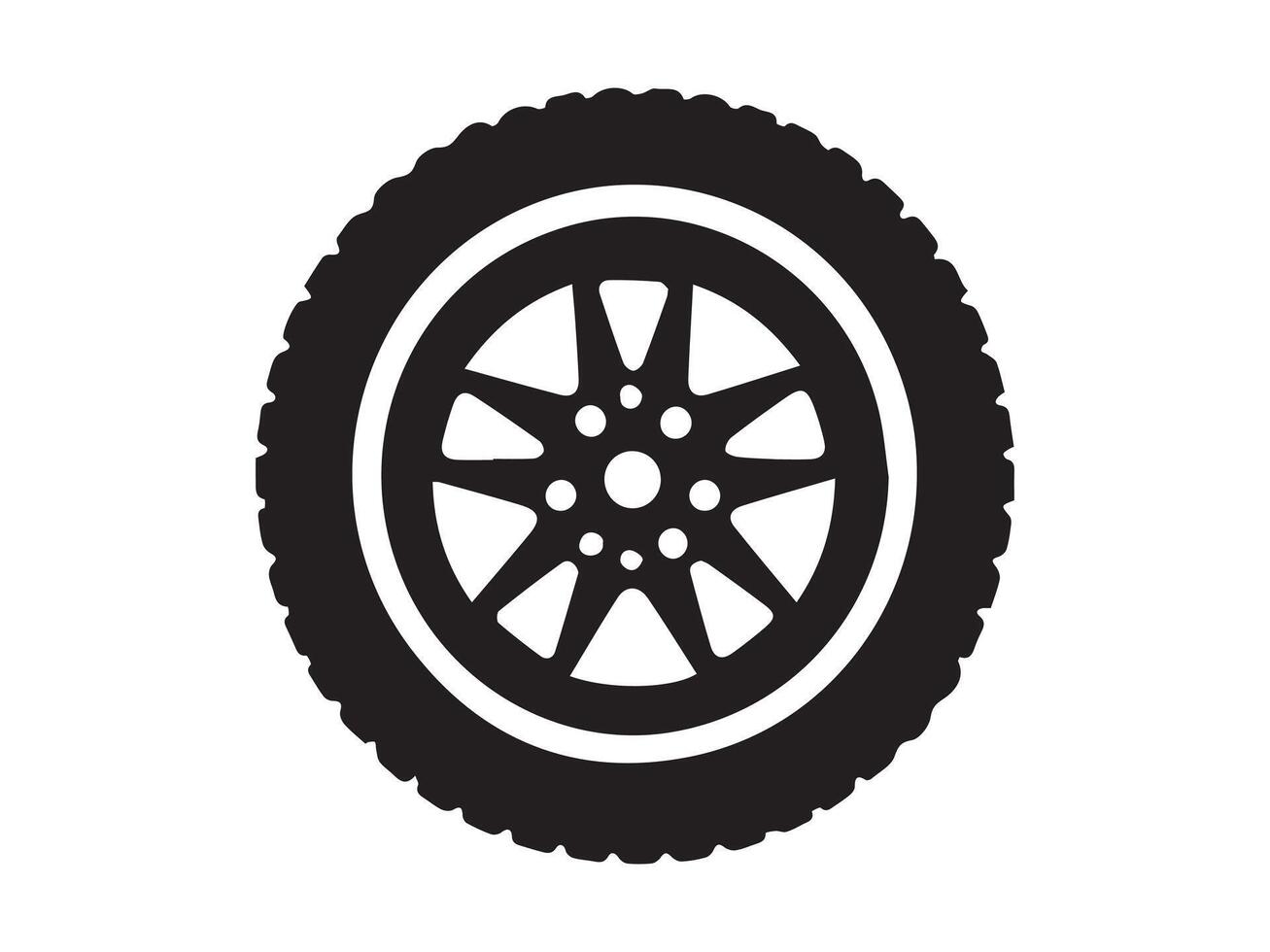 Black silhouette of a car tire on a white background. Concept of vehicle maintenance, wheel design, automotive illustration, transportation element vector