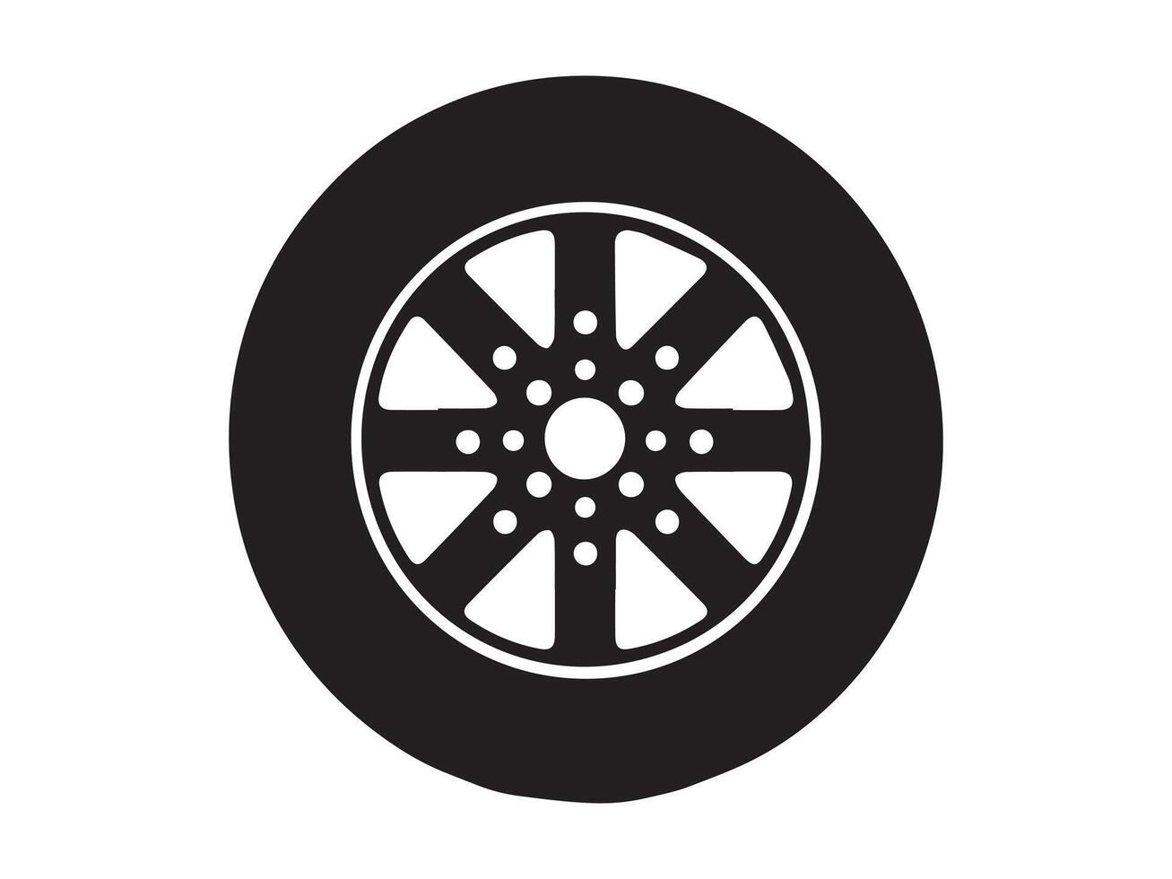 Black and white silhouette of a car tire isolated on a white background. Concept of automobile design, vehicle equipment, tire illustration, automotive icon. Print, design elements vector