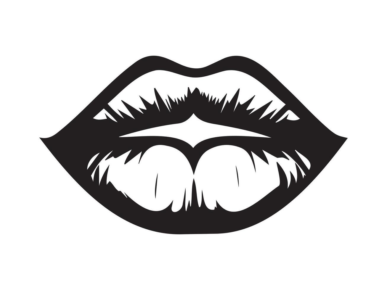 Black Silhouette of Lips Isolated on a White Background. Concept of Minimalist Style, Simple Design, Lip Outline, Beauty Icon vector
