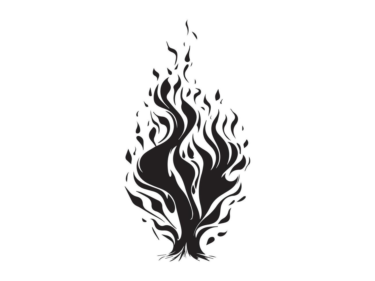 Silhouette of a Burning Flame Isolated on a White Background. Concept of Fire Illustration, Abstract Blaze, Minimalist Design, Black and White Art vector