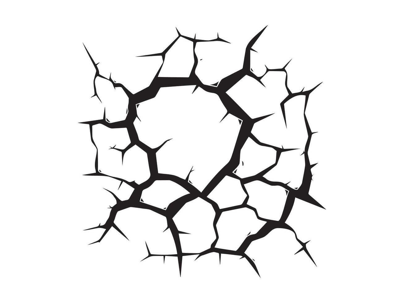 Black Silhouette of Cracked Earth Isolated on a White Background. Concept of Drought Illustration, Broken Ground, Environmental Issues, Natural Disaster, Design Element vector