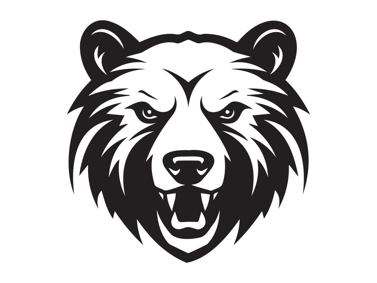 Black and White Bear Head Silhouette Illustration Isolated on a White Background. Concept of Wildlife, Fierce Predator, Iconic Animal, Graphic Design Element for Prints, Logos, and Decorations vector
