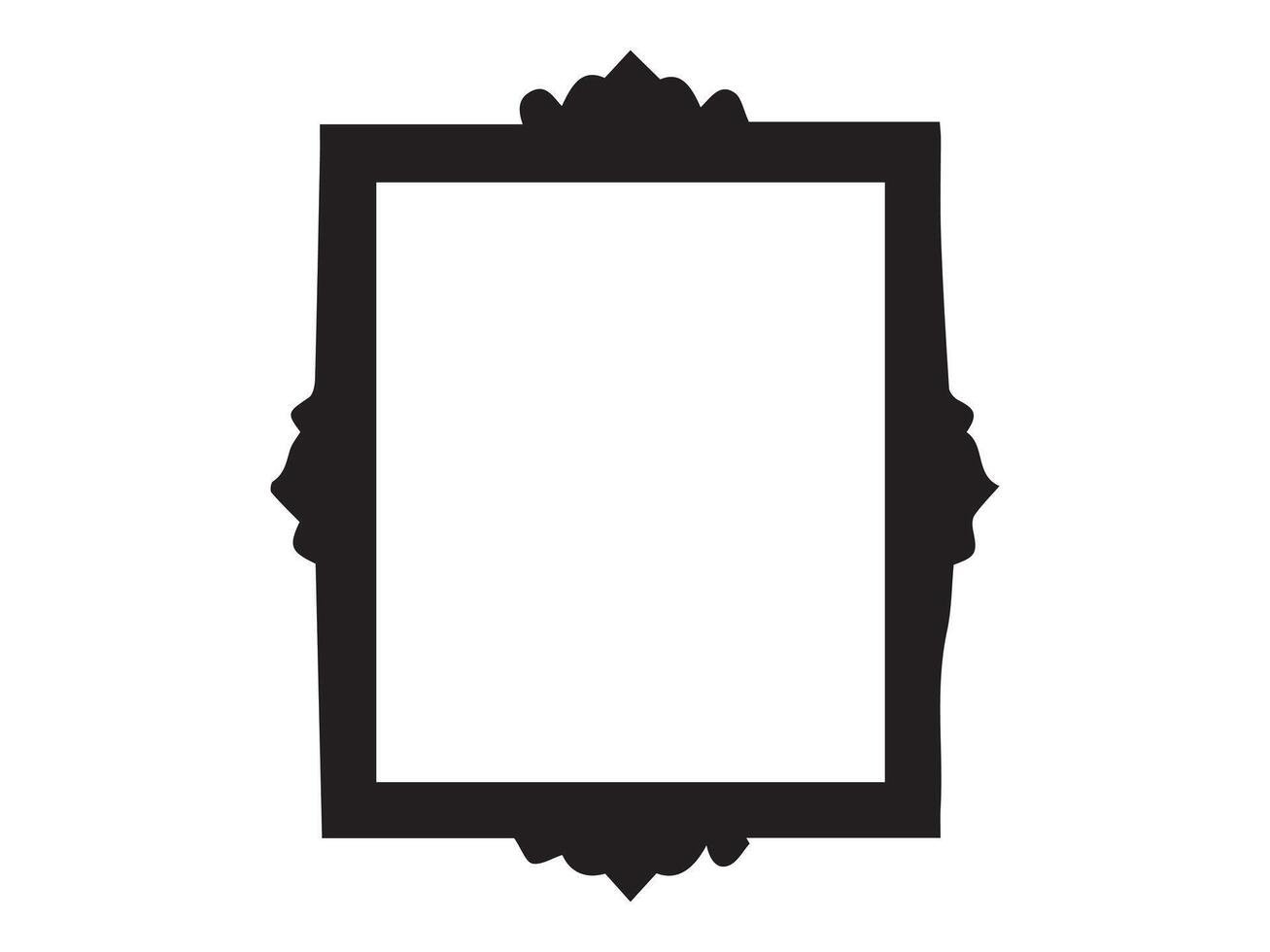 Black silhouette of a rectangular picture frame isolated on a white background. Concept of photo frame, minimalist style, home decor, design element. Print, icon, graphic illustration. Copy space vector