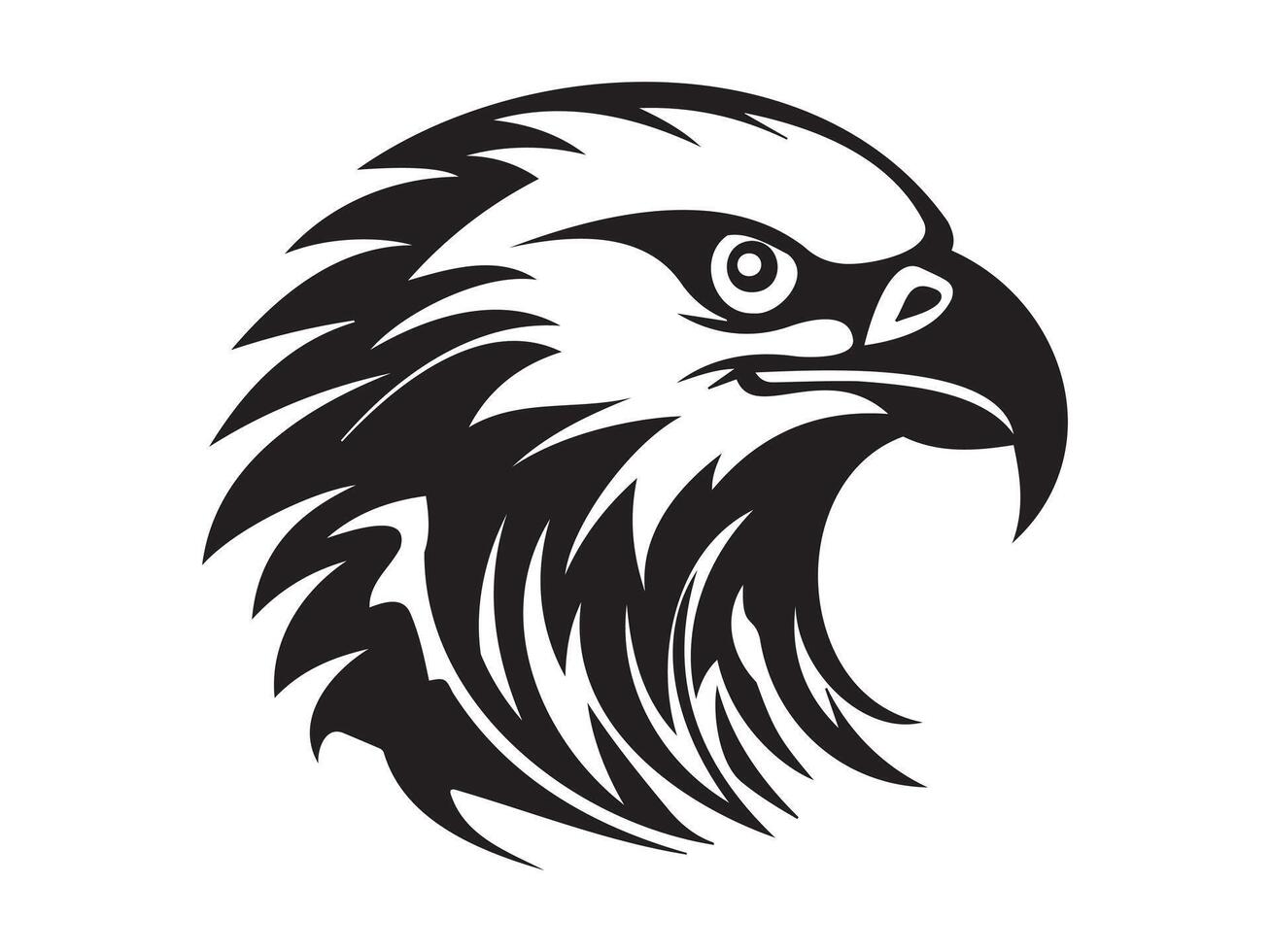 Black Silhouette of a Majestic Eagle Head Isolated on a White Background. Concept of Bird Illustration, Wildlife Art, Minimalist Style, Soaring Eagle. Print, Icon, Design Element vector