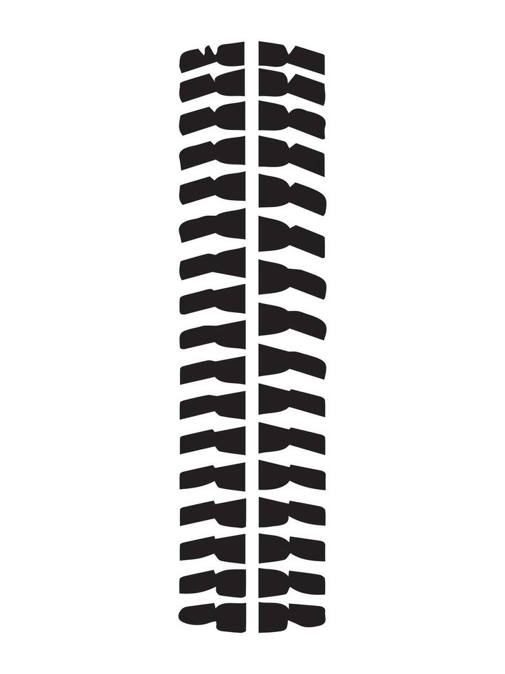 Black silhouette of tire tracks isolated on a white background. Concept of vehicle illustration, textured pattern, automotive design, off-road tread. Print, icon, design element vector