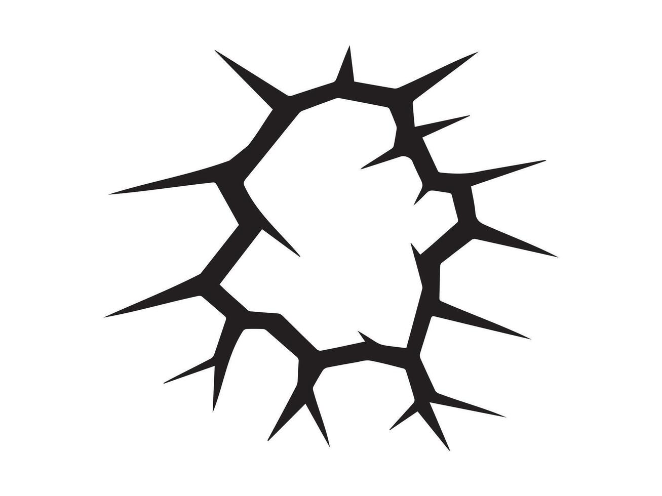 Black silhouette of a crack isolated on a white background. Concept of abstract lines, broken surface, jagged edges, fracture pattern. Print, icon, design element vector