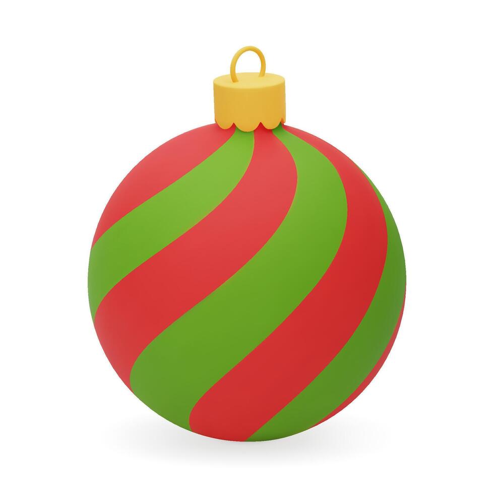 3D Christmas ball. Christmas Tree Toy with green and red stripes. 3D illustration isolated on white background. vector