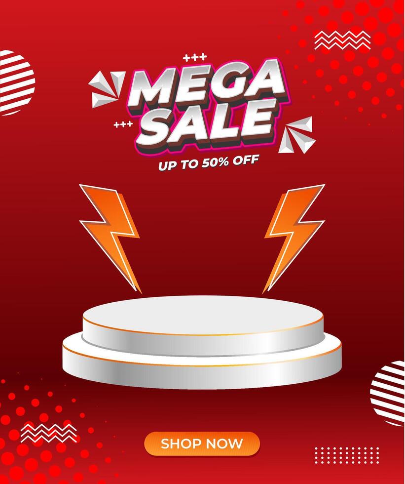 mega sale discount template banner with blank space 3d podium for product vector