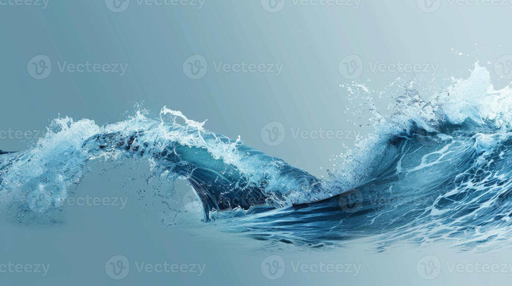 Gentle waves roll gracefully towards the shore, creating splashes of white foam against a tranquil blue backdrop. The early morning light enhances the peaceful atmosphere photo