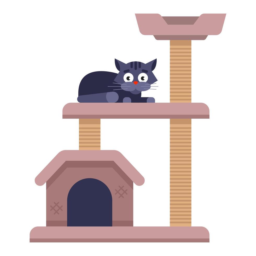 cat multi-storey house in the apartment. scratching post for a cat vector