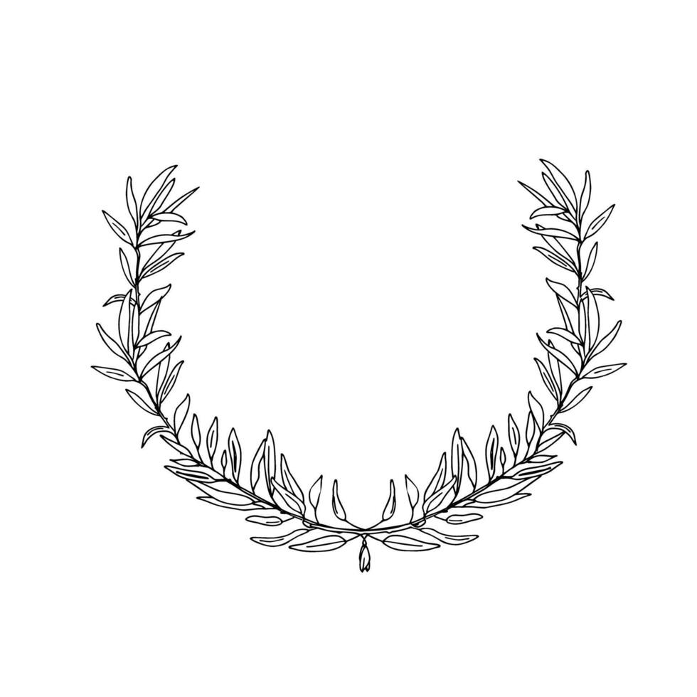 Olive Wreath. Hand drawn Graphic illustration of Olive Branches, botanical Sketch. Can be used for Logos, cards and packaging design. vector