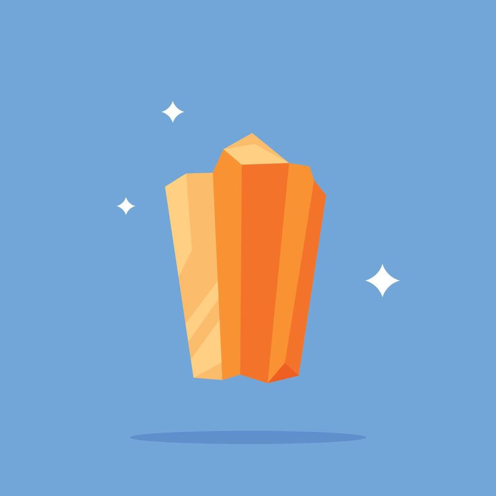 Natural rocks and minerals logo, orange crystal illustration with mining materials. vector