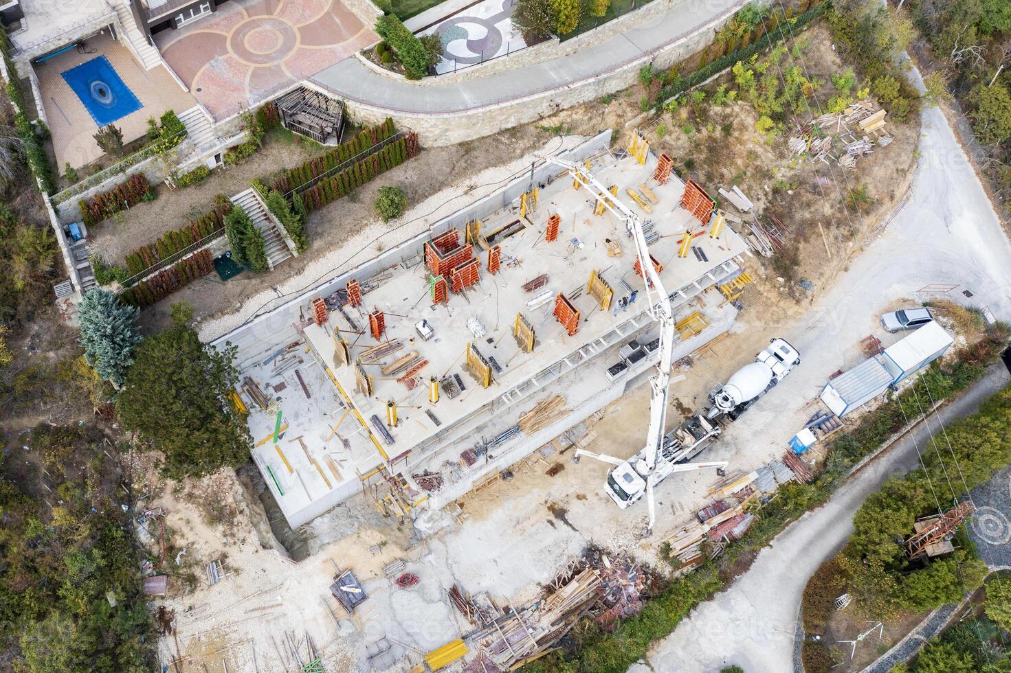 aerial top view of a construction site. Making a new building photo