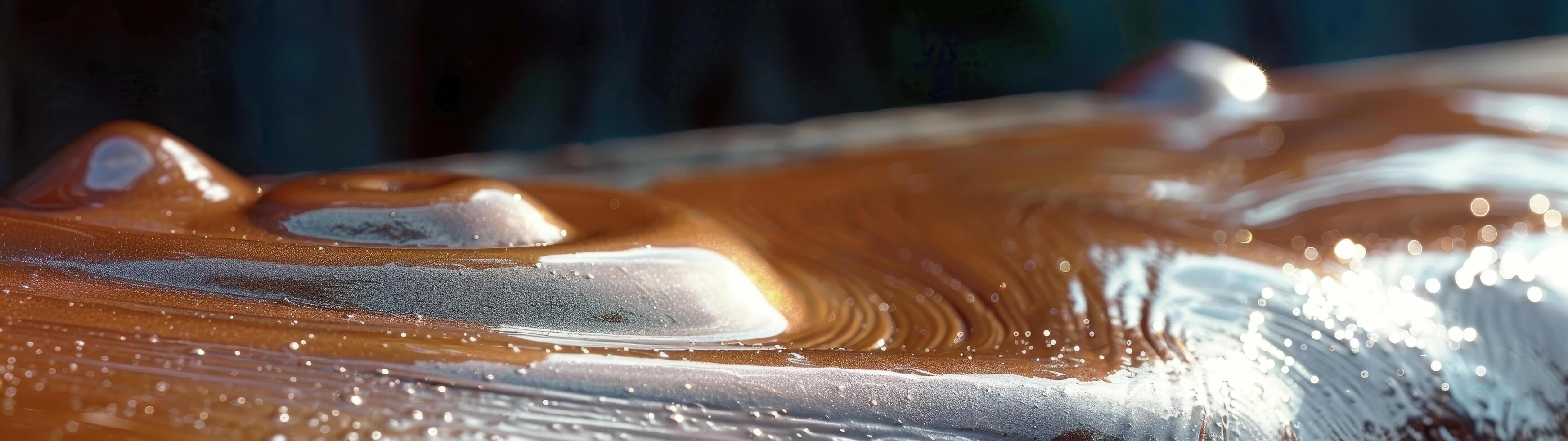 A close-up captures chocolate ice cream melting on a table, forming a mesmerizing abstract pattern with intricate light and shadow play photo