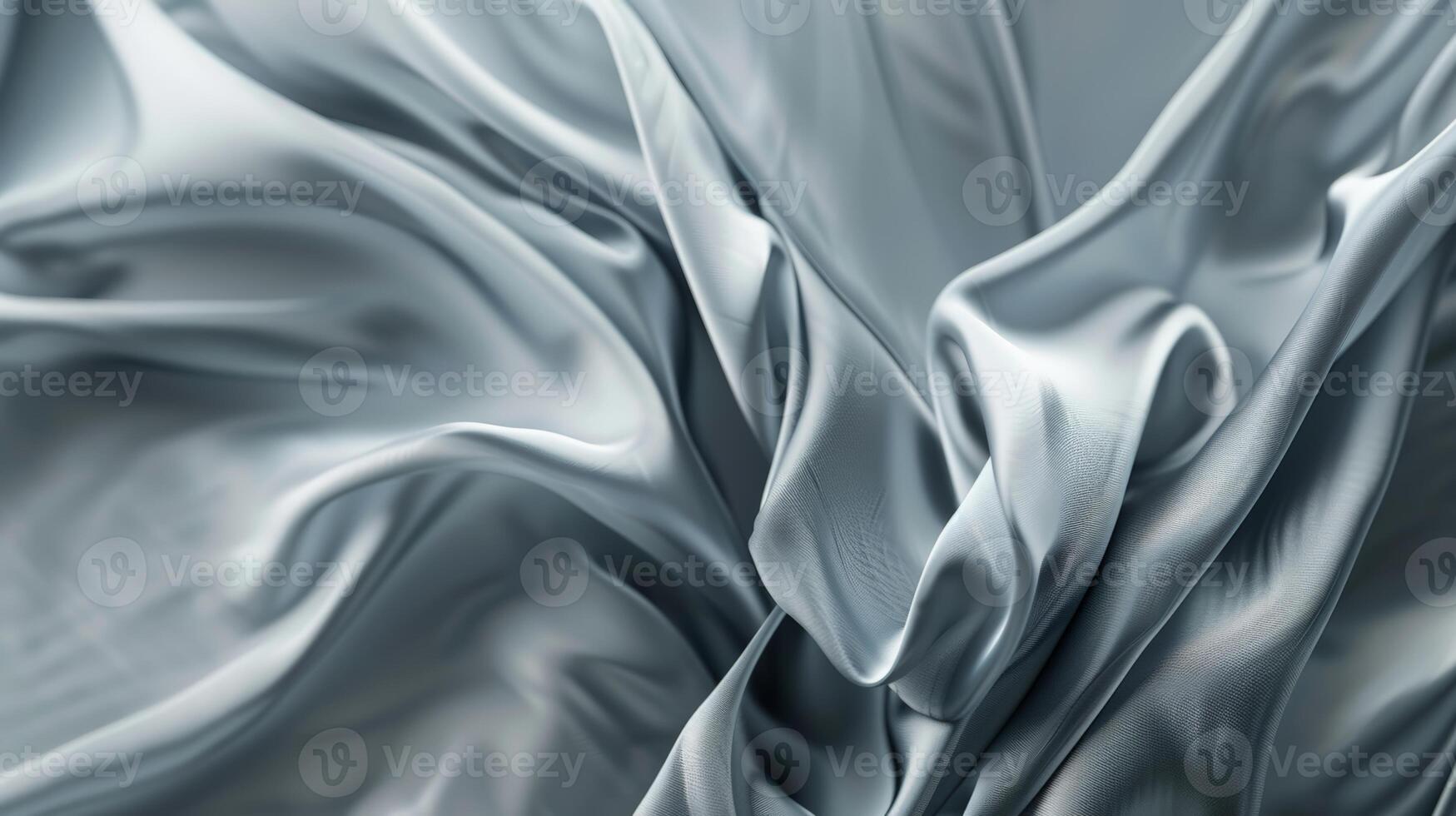 Soft, airy grey silk satin fabrics elegantly float, their smooth surfaces catching the light, revealing intricate folds and a luxurious drape that enhances their beauty photo