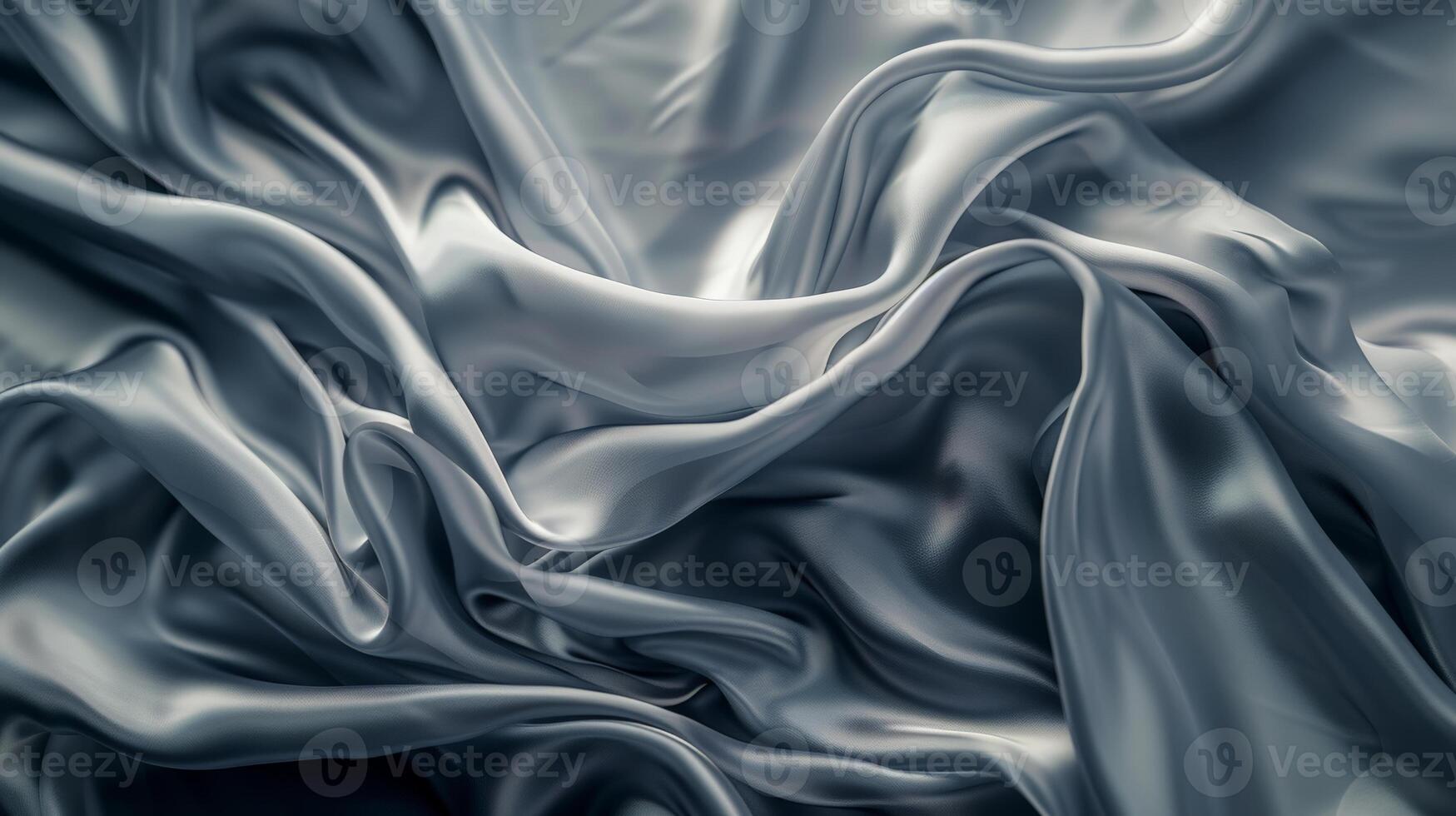 Soft grey silk satin fabrics are gracefully floating, revealing their smooth texture and elegant drape, perfect for upholstery or fashion design photo