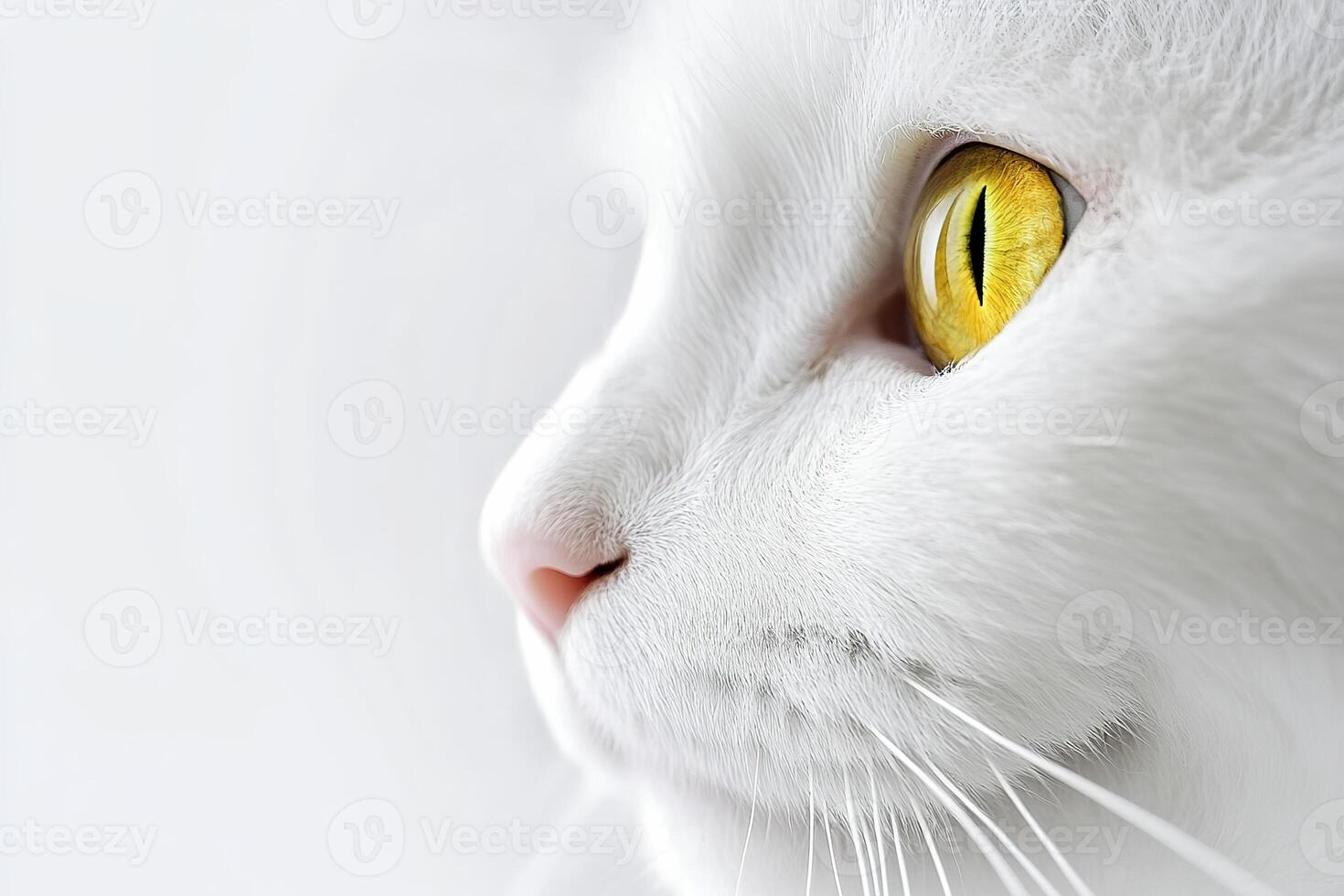 serene white cat with striking yellow eyes in a studio photo