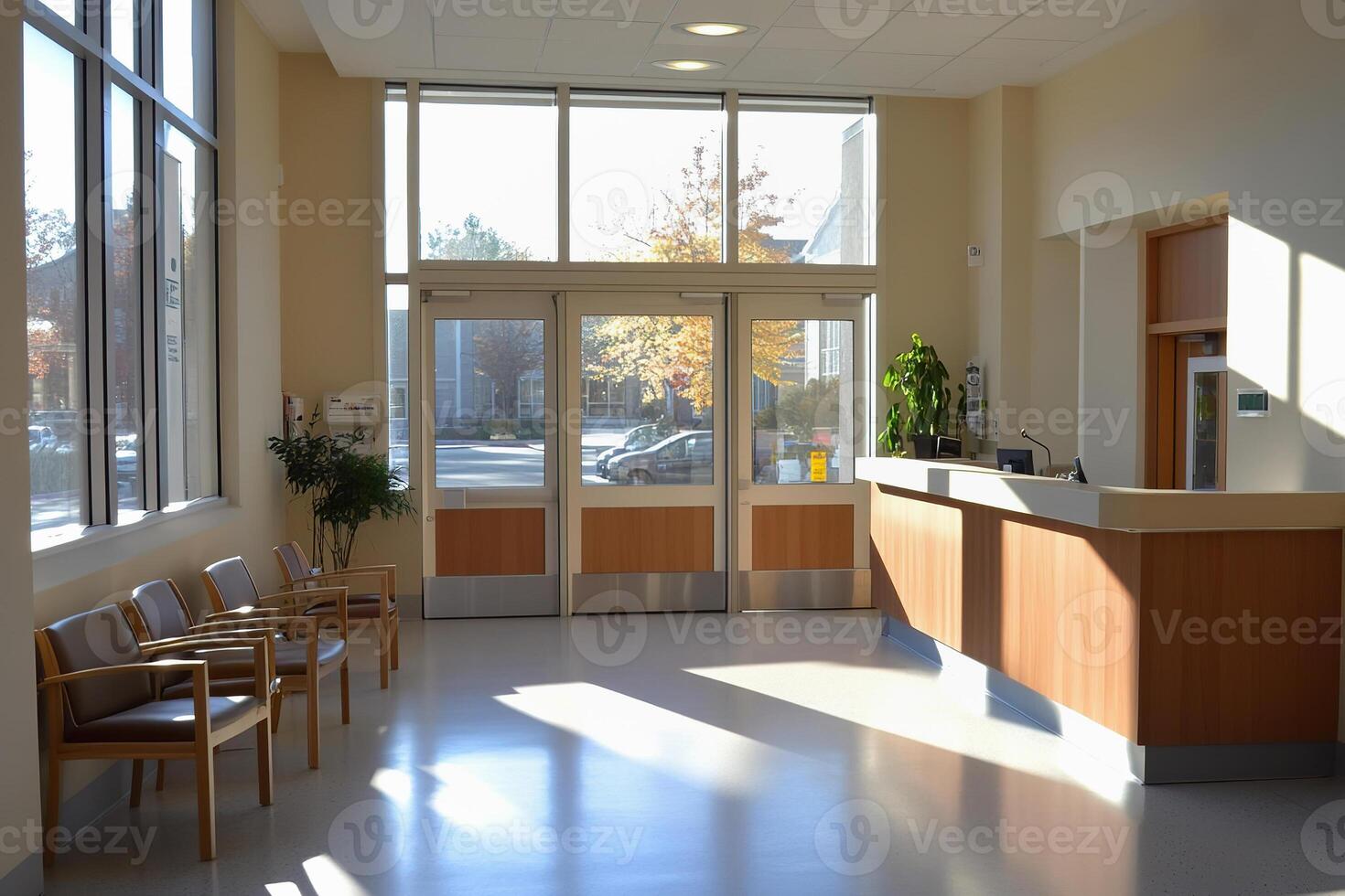 The entryway of a community clinic features natural light and comfortable seating for visitors photo