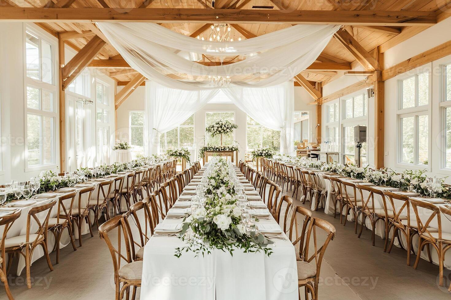 Charming budget-friendly DIY wedding venue with elegant floral decorations. photo