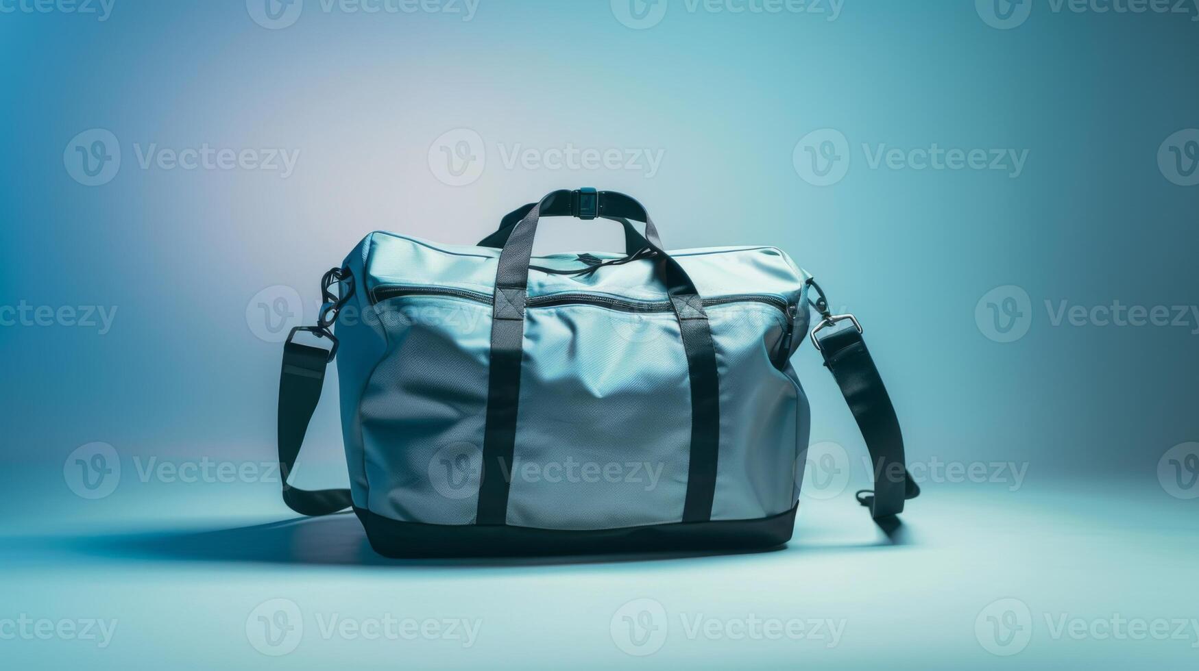 The gray duffel bag, designed for functionality, rests on a softly lit surface, highlighting its practical size ideal for travel or gym sessions, emphasizing versatility photo
