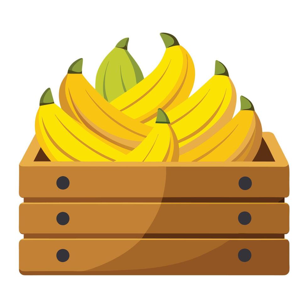 Bananas in a wooden crate vector