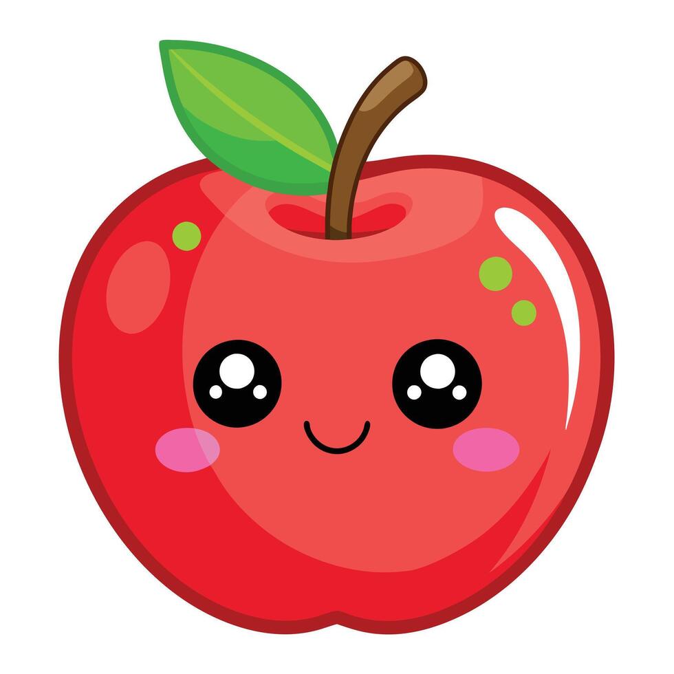 An apple with a cute face and green leaves vector