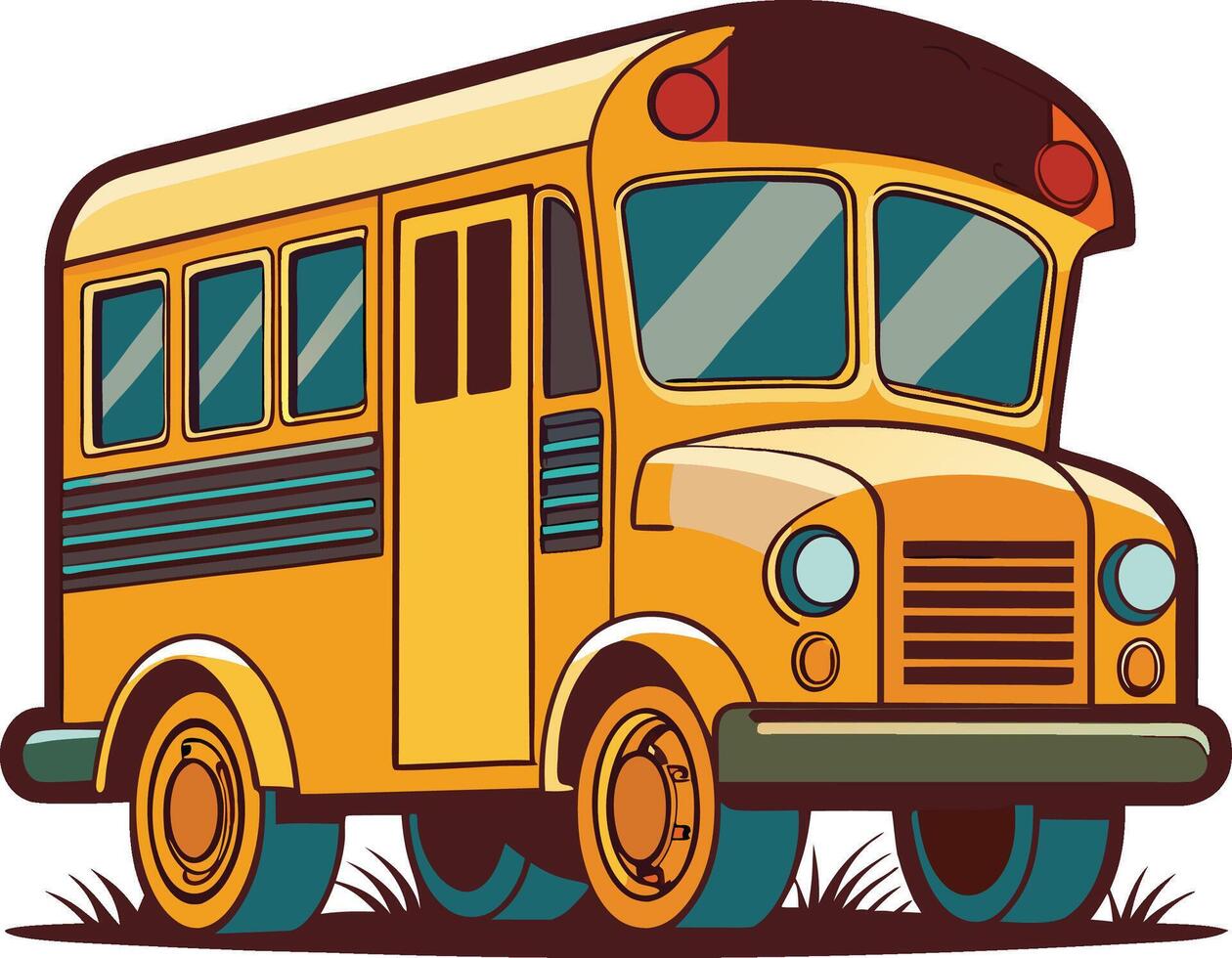Classic yellow school bus parked on grass illustration vector