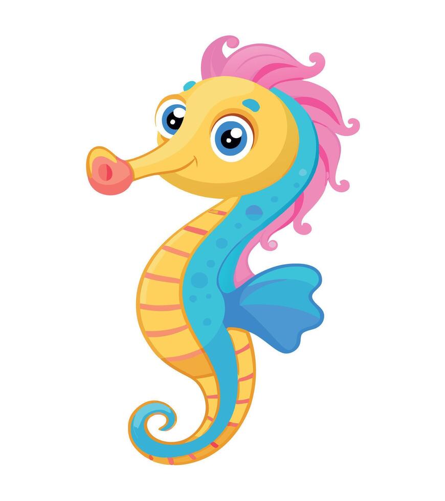 Cute cartoon seahorse smiling and posing underwater vector